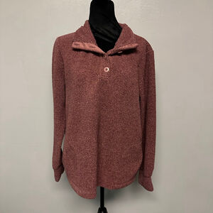 Balance Collection Maroon 3/4 button Sweater womens Large heavy knit pockets